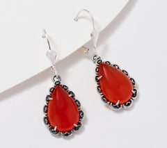 American West Sterling Pear Red CarnelianLever Back Earrings