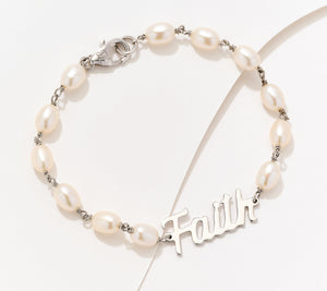 Honora Cultured Pearl Sterling Ssilver Inspirational Faith Bracelet Avg