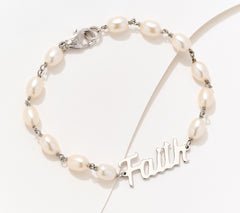 Honora Cultured Pearl Sterling Ssilver Inspirational Faith Bracelet Avg
