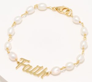 Honora Sterling Silver Goldclad Cultured Pearl Inspirational "Faith" Bracelet, 7-1/4"