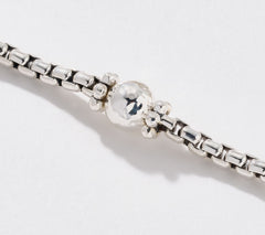 JAI Sterling Silver Hammered Bead 3.7mm Box Chain Bracelet, 6-3/4" Fit