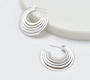 David Markstein Sterling Silver Polished Sunray 1-1/4" Hoop Earrings