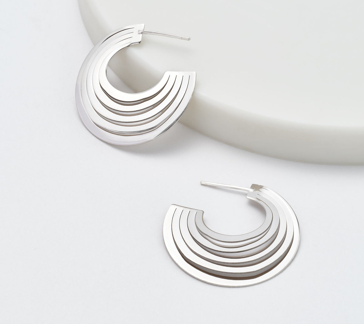 David Markstein Sterling Silver Polished Sunray 1-1/4" Hoop Earrings