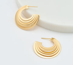David Markstein Sterling Silver Polished Sunray 1-1/4" 18K Gold-Plated Hoop Earrings