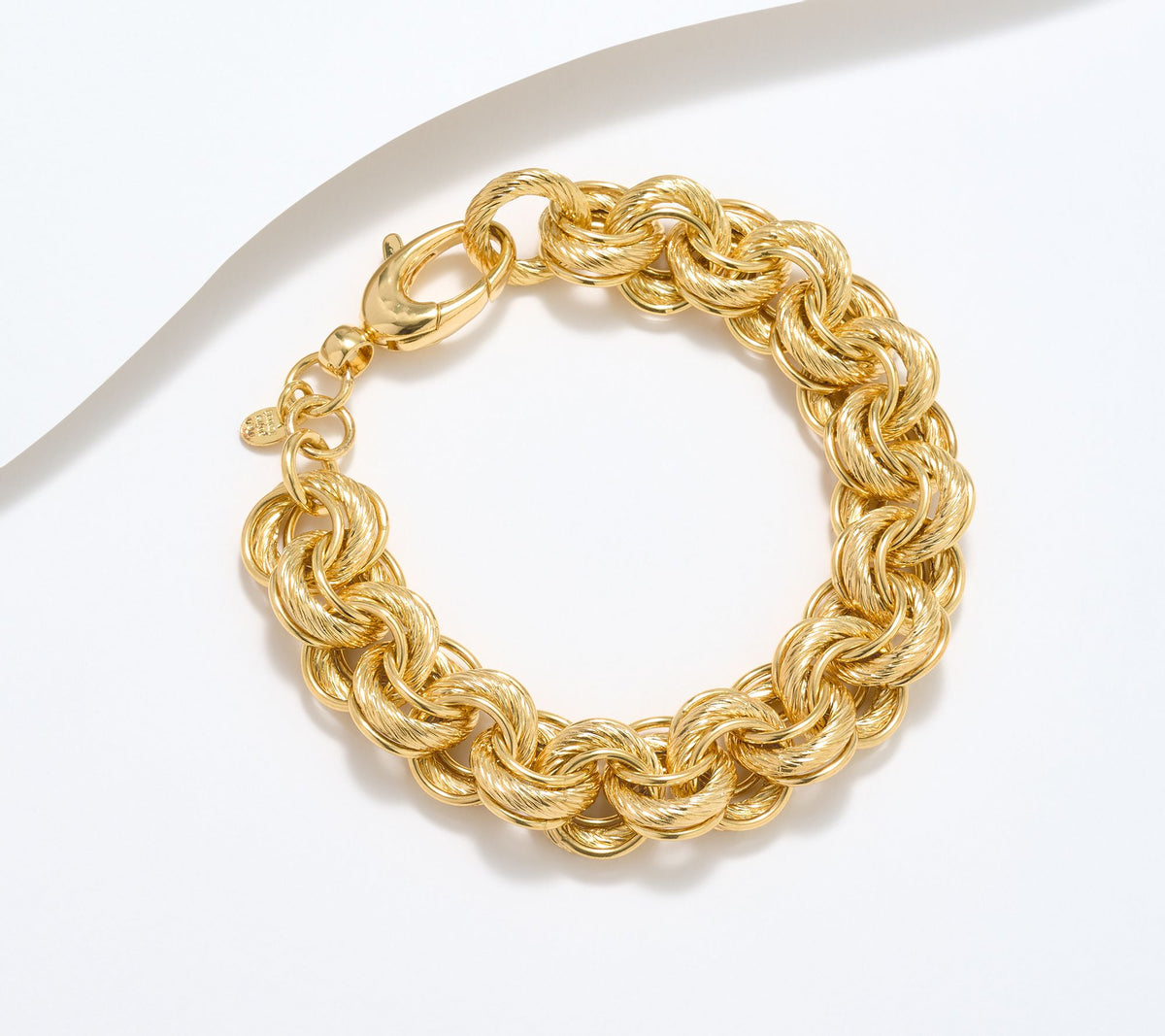 David Markstein Bronze Polished & Ribbed Textured Gold Tone Rolo Bracelet, Avg