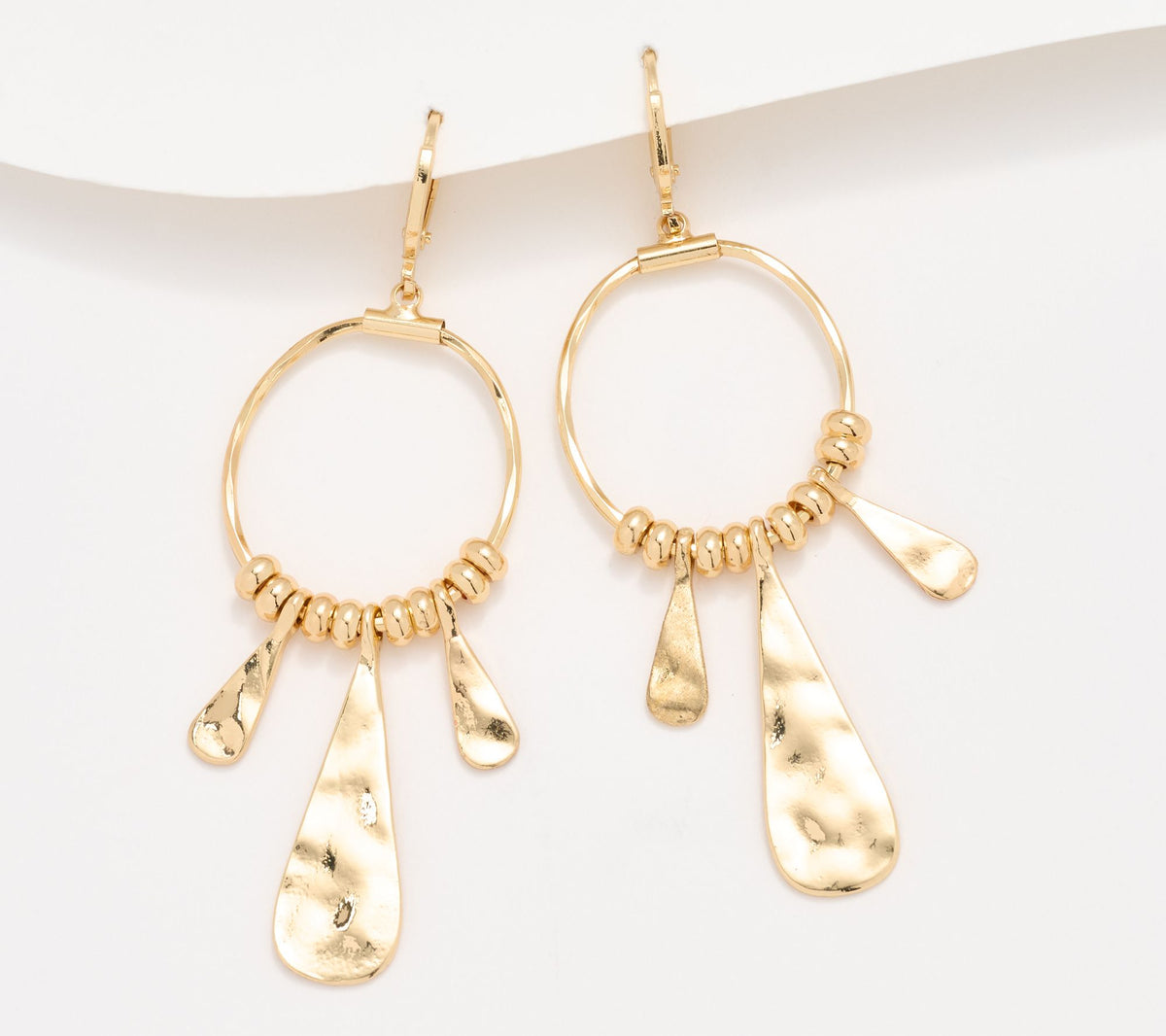 Susan Graver  Goldtone Hammered Metal Statement Earrings, 2-1/2"