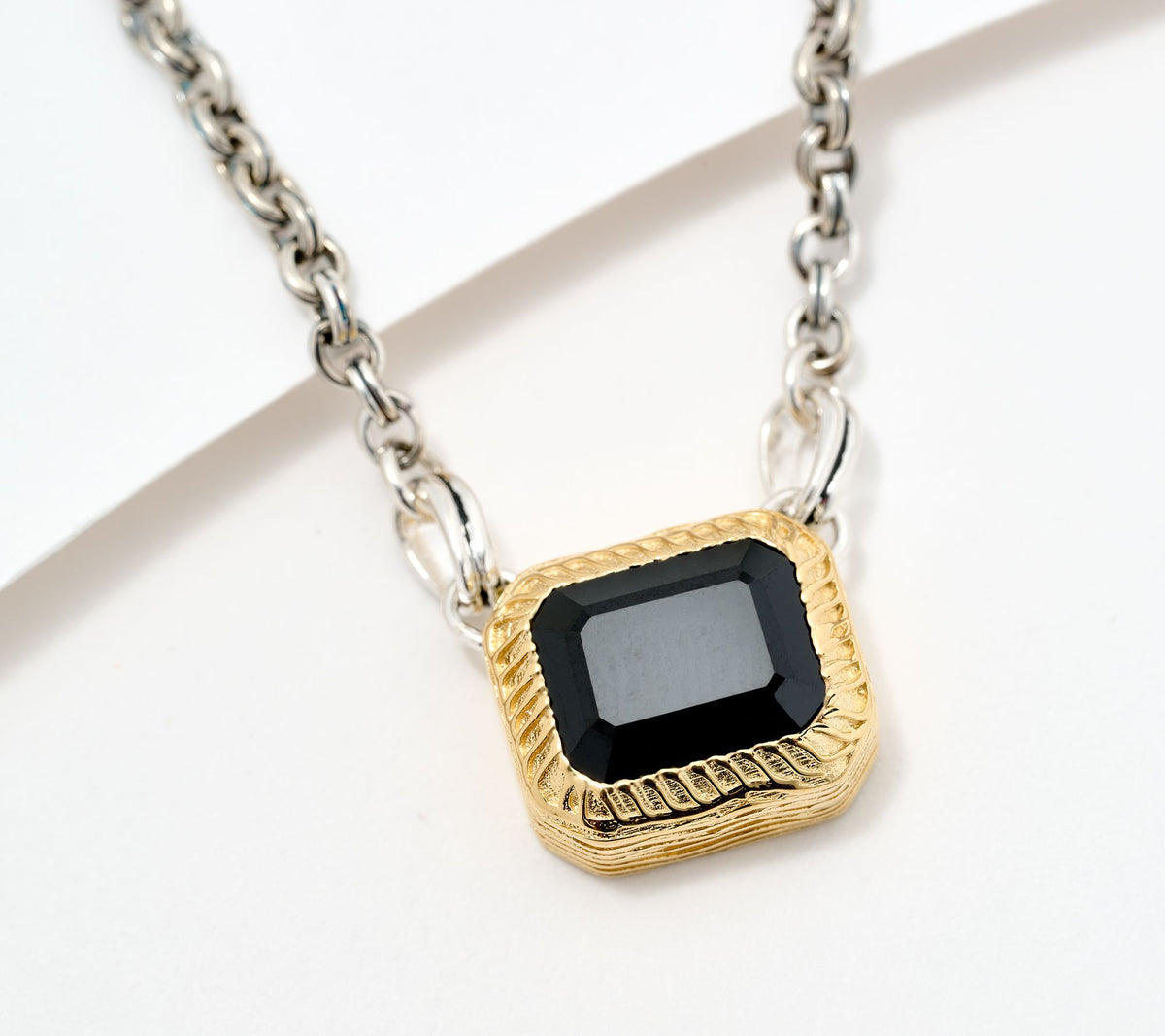 Christian James by Scott Grimes Sterling Silver Two-Tone Black Spinel Necklace, 18"