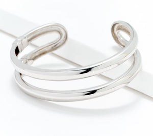 Silver Style Sterling Silver Domed Open Design Hinged Cuff, 8"