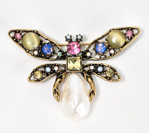 Joan Rivers Goldtone Antique Baroque Pearl Bee Pin, 2-1/2"