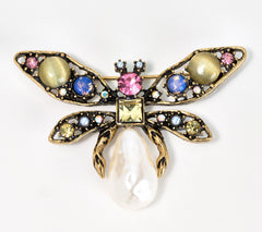 Joan Rivers Goldtone Antique Baroque Pearl Bee Pin, 2-1/2"