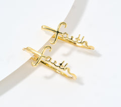 David Markstein 18K YG-Clad Sterling Silver Inspirational ‘Faith’ Hoop Earrings