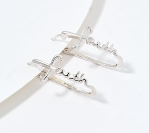 David Markstein Sterling Silver Inspirational ‘Faith’ Hoop Earrings