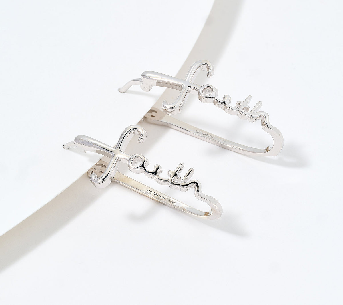 David Markstein Sterling Silver Inspirational ‘Faith’ Hoop Earrings