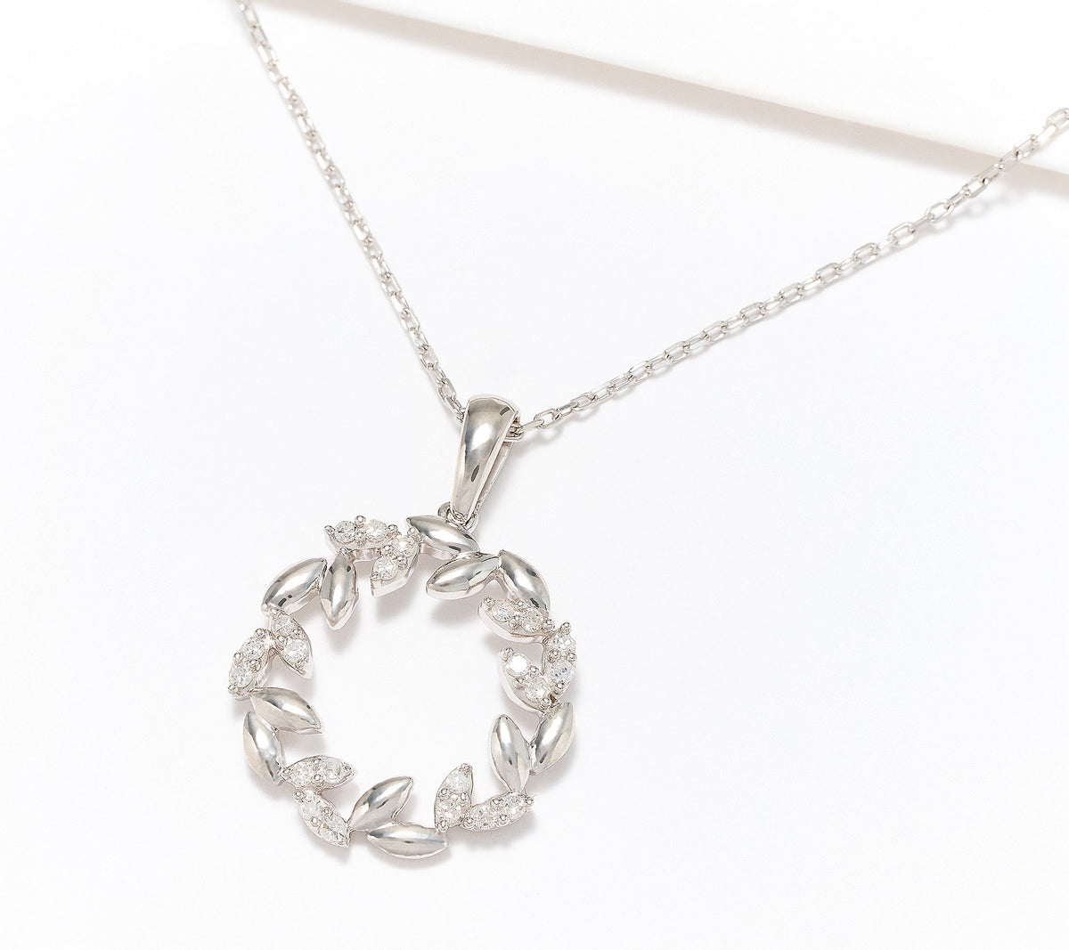 Accents by Affinity Diamond Vine Leaf Pendant Necklace, Sterling Silver
