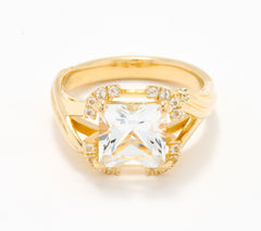 Christian James by Scott Grimes Vermeil Princess Cut White Topaz Ripple Ring, Size 9