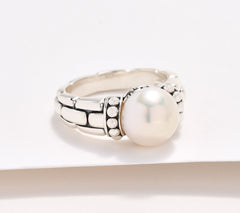 JAI Sterling Box Chain Texture Cultured Pearl Ring, Size 7
