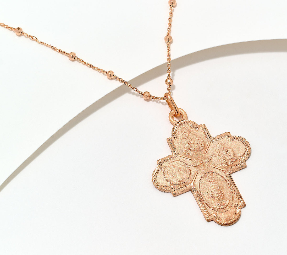 David Markstein Rose Clad Sterling Silver Scapular Cross Pendant Necklace, 16"+4"