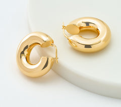 David Markstein Yellow Bronze 7.5mm Polished Hoop Earrings, 1"