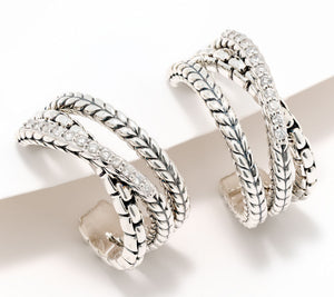 JAI Sterling Silver & Diamond Crossover Hoop Earrings