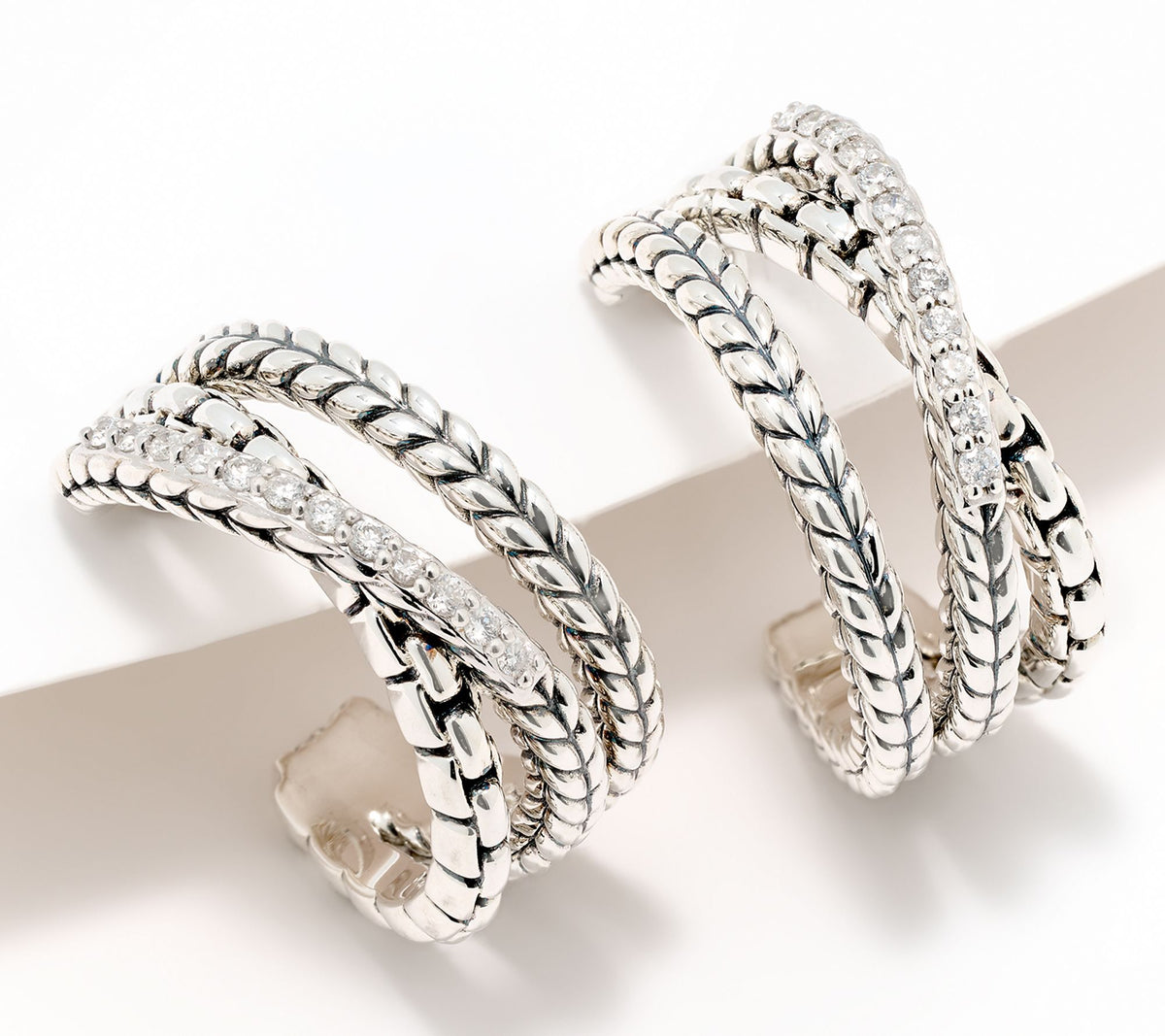 JAI Sterling Silver & Diamond Crossover Hoop Earrings