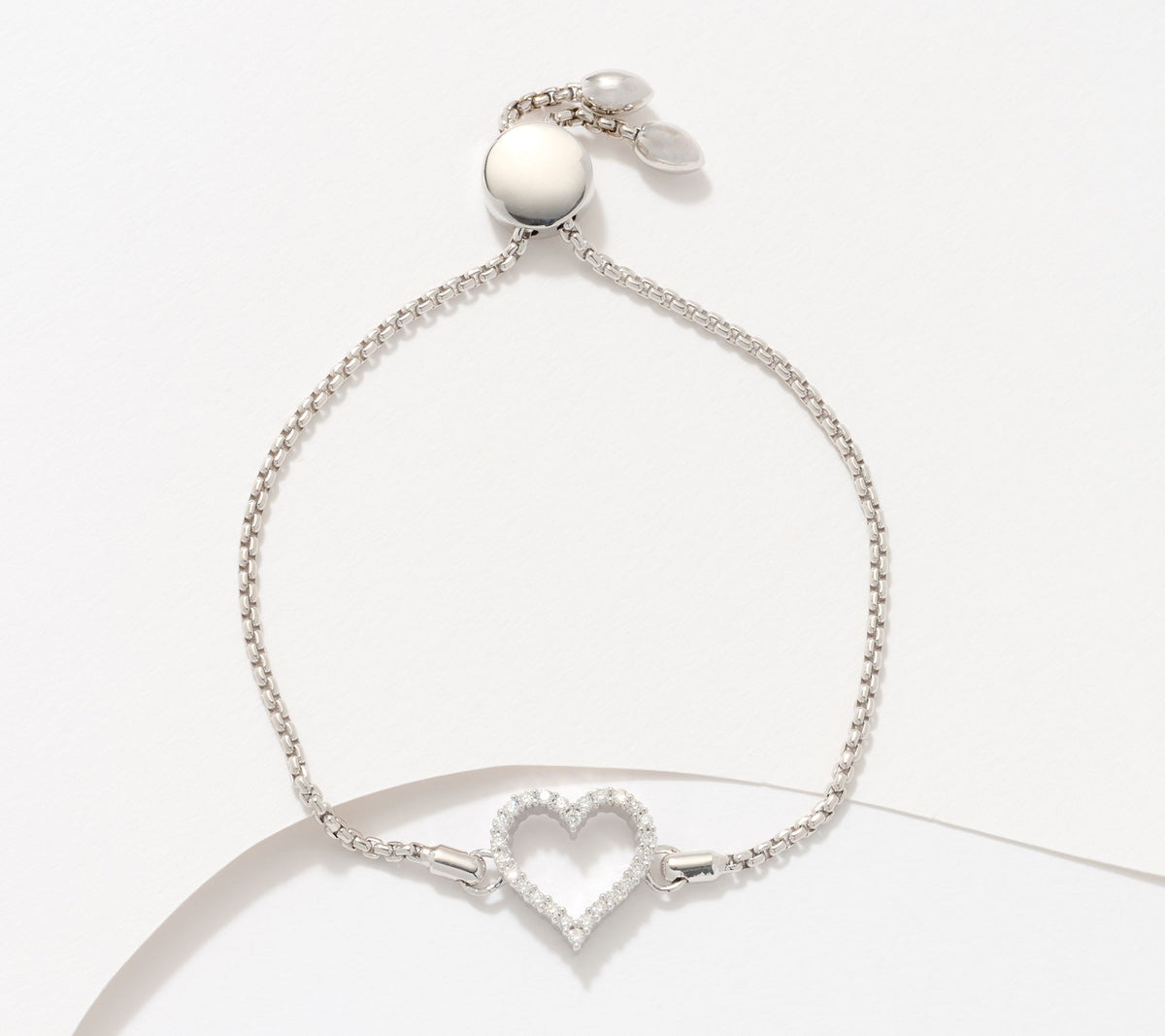 Fire Light Sterling Silver Lab Grown Diamond Heart Bolo Adjustable Bracelet,