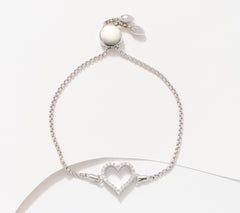 Fire Light Sterling Silver Lab Grown Diamond Heart Bolo Adjustable Bracelet,