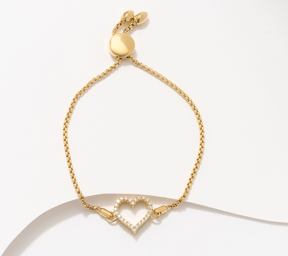 Fire Light Sterling Silver Goldclad Lab Grown Diamond Heart Bolo Adjustable Bracelet,