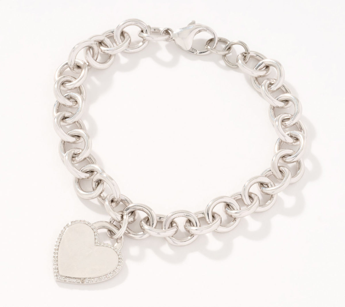 Affinity Sterling Silver 0.15 cttw Heart Motif Charm Bracelet, 7-1/2"