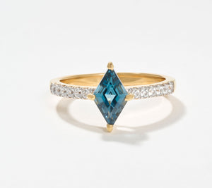 Afiinity Gems Sterling Silver Goldclad London Blue Topaz & White Zircon Kite Cut Ring, Size 9