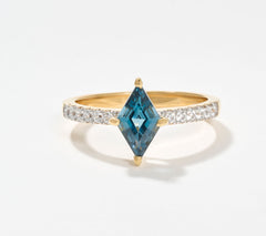 Afiinity Gems Sterling Silver Goldclad London Blue Topaz & White Zircon Kite Cut Ring, Size 9