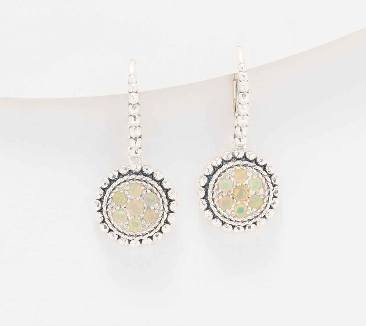 JAI Sterling Silver Exotic Ethiopian Opal Pave Earrings