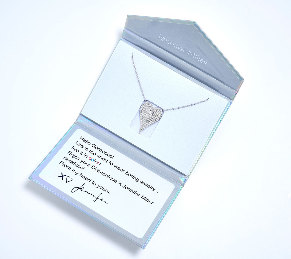 Diamonique x Jennifer Miller Sterling Silver Signature Heart Necklace,