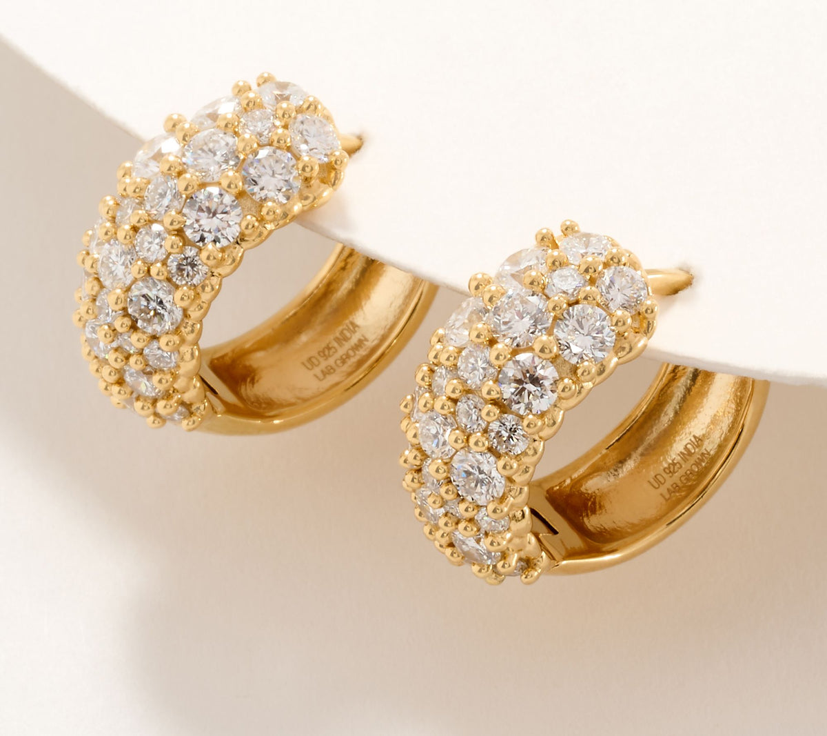 Fire Light Sterling Silver Goldclad Lab Grown Diamond Pave Huggie Hoop Earrings