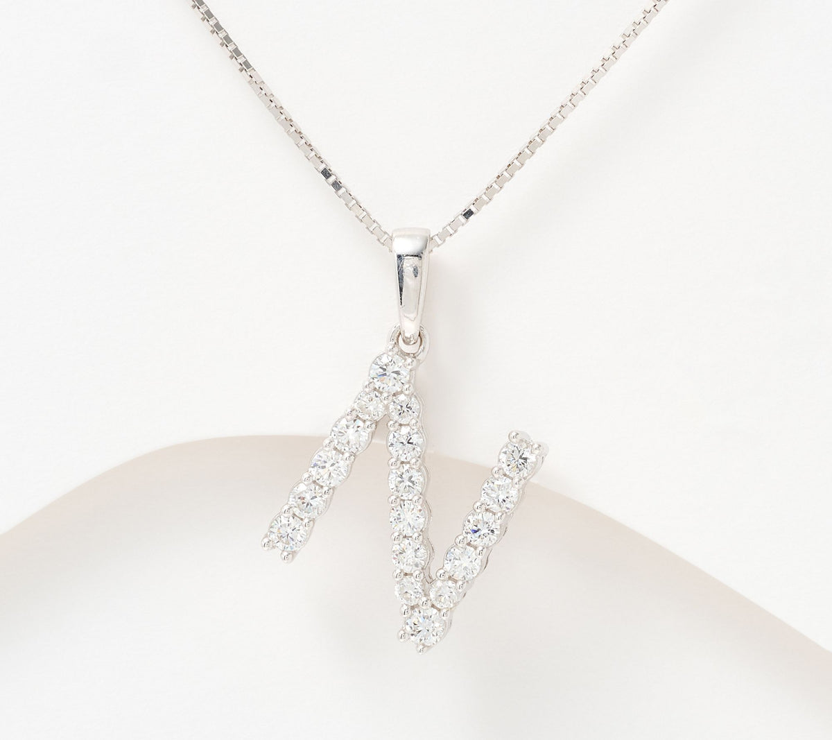 Fire Light Sterling Silver Lab Grown Diamond .4 cttw Initial "N" Necklace,