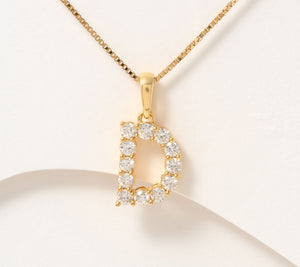 Fire Light Lab Grown Diamond Sterling Silver Goldclad Initial "D" Necklace, 18"