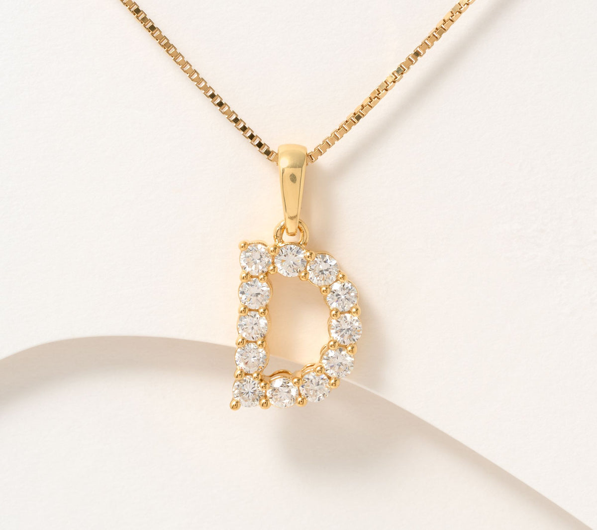 Fire Light Lab Grown Diamond Sterling Silver Goldclad Initial "D" Necklace, 18"