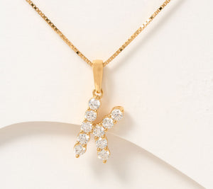 Fire Light Lab Grown Diamond Sterling Silver Goldclad Initial "K" Necklace, 18"