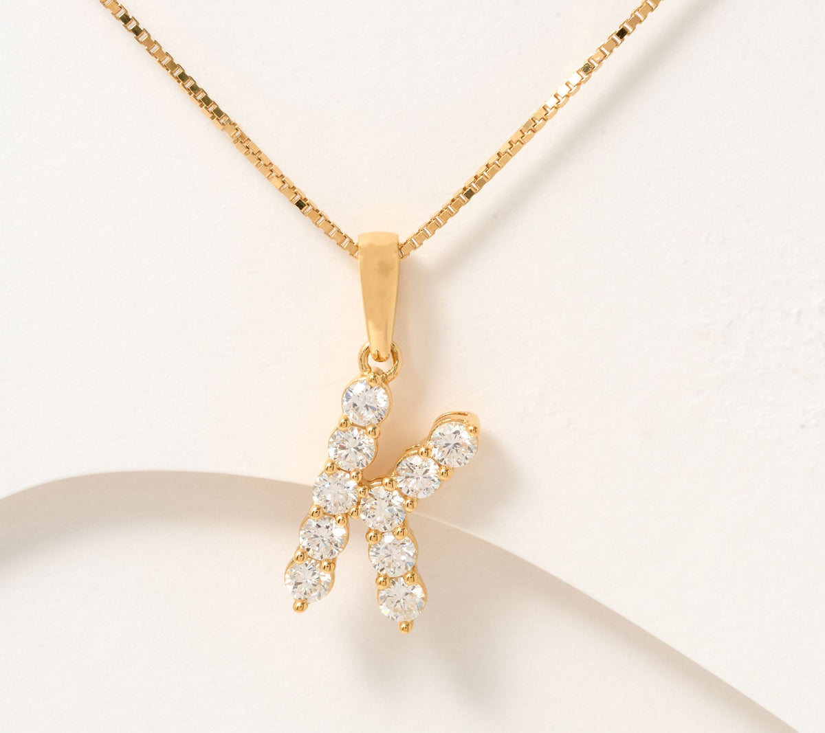 Fire Light Lab Grown Diamond Sterling Silver Goldclad Initial "K" Necklace, 18"