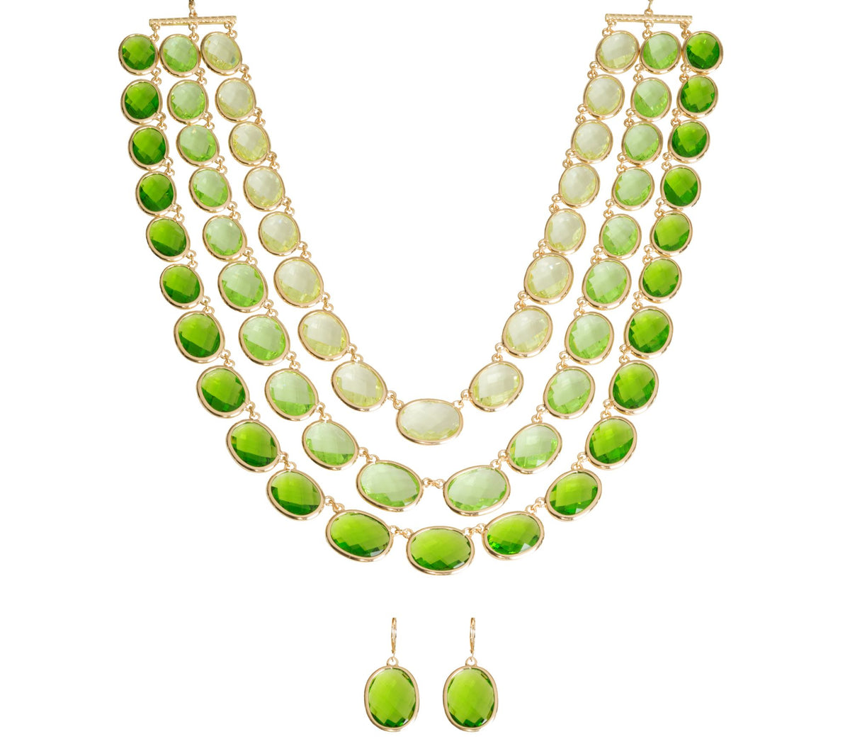Bob Mackie Goldtone Triple-Strand Green Crystal Necklace and Earring Set