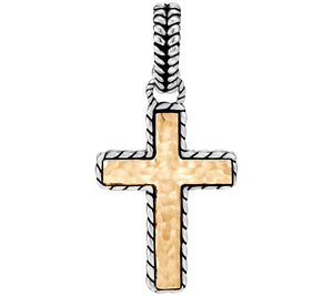 JAI Sterling Silver & 14K Hammered Cross Enhancer, 1-1/2"