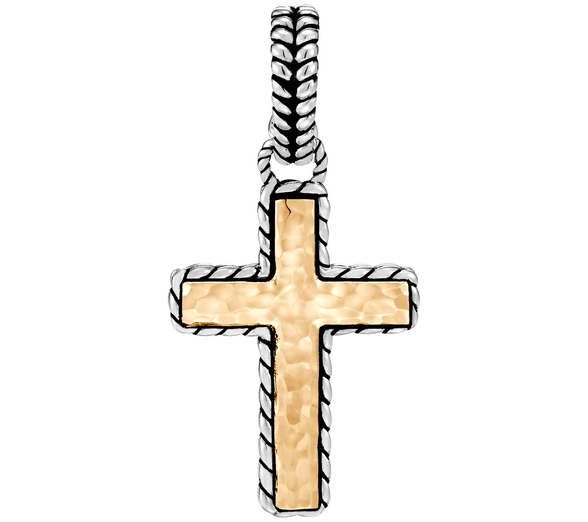 JAI Sterling Silver & 14K Hammered Cross Enhancer, 1-1/2"