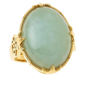 Jade of Yesteryear Light Green Jade & Cz Sterling Silver Dome Ring, Size 6