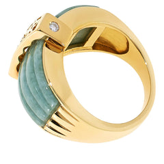 Jade of Yesteryear Goldtone Green Jade Calligraphy Ring, Size 6