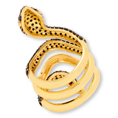 Rarities 22K Gold-Plated Snake Wrap Ring 2.28ctw Black Spinel, Size 8