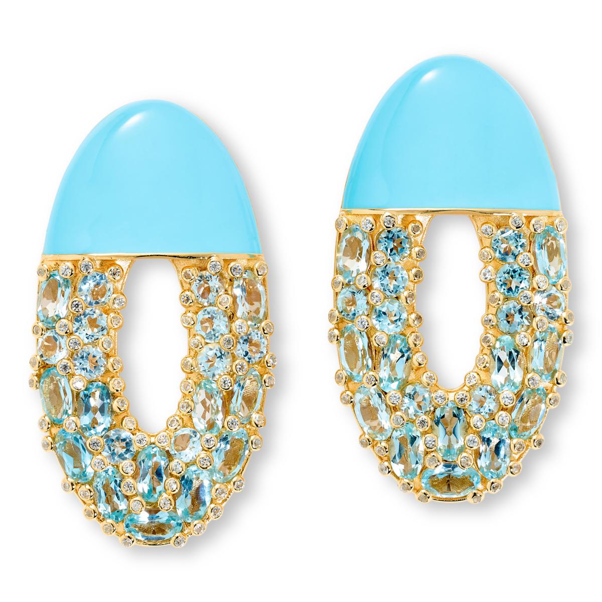 Rarities Blue Topaz and White Zircon Baby Blue Enamel Oval Earrings