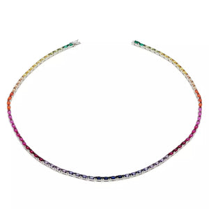 Absolute Sterling Silver Simulated Colors of Sapphire Rainbow Line Necklace, 18"
