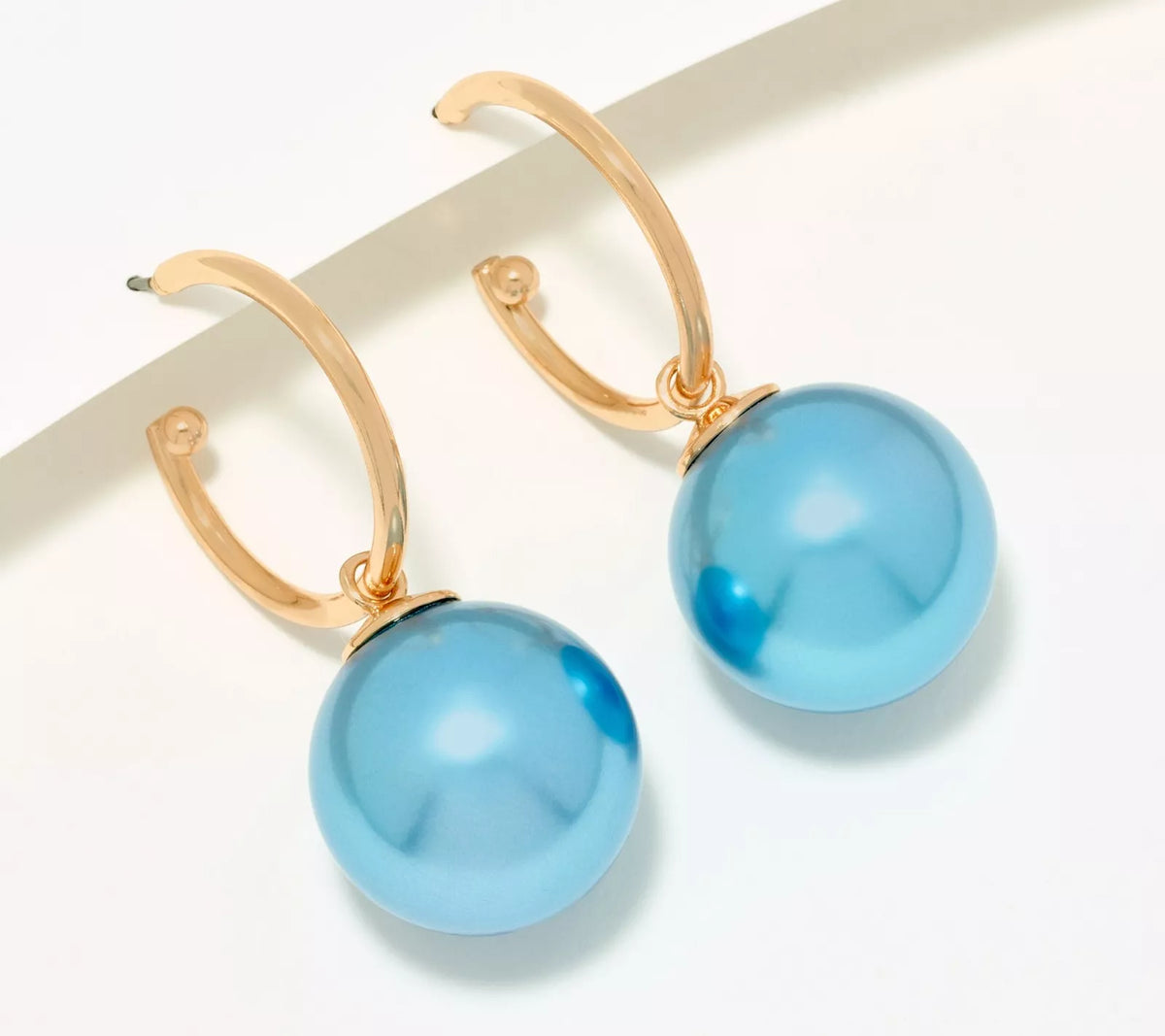 Joan Rivers Goldtone Hoop Earring w/ Removable Jumbo Blue Faux Pearl