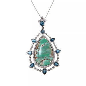 Rarities Sterling Silver Pear-cut Variscite & London Blue Topaz Accents Pendant, 2-1/2"