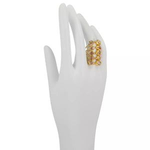 Herkimer Mines Sterling Silver Goldclad "Diamond" Quartz 10-Stone Cuff-Style Yellow Ring. Size 6