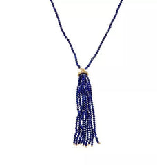 Rarities Sterling Silver Goldclad Blue Lapis Rondelle Tassel Necklace. 28"